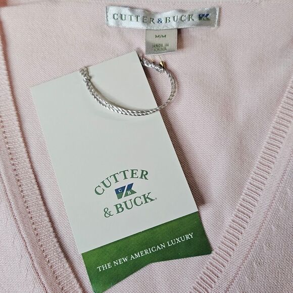 Cutter & Buck Golf Light Pink Cotton Blend V-Neck Pullover Long Sleeve Sweater - Picture 4 of 13